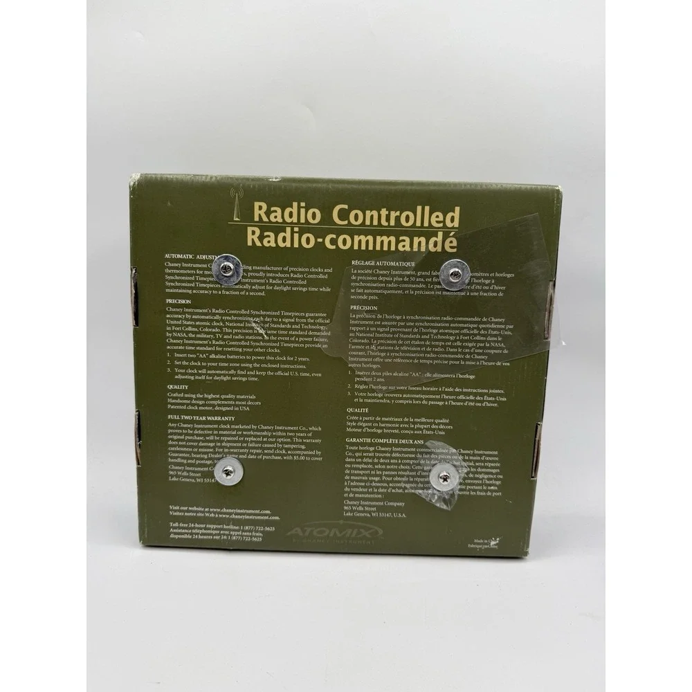 New in Box Atomix Radio Controlled Clock Time Date Thermometer F/C Wall or Table